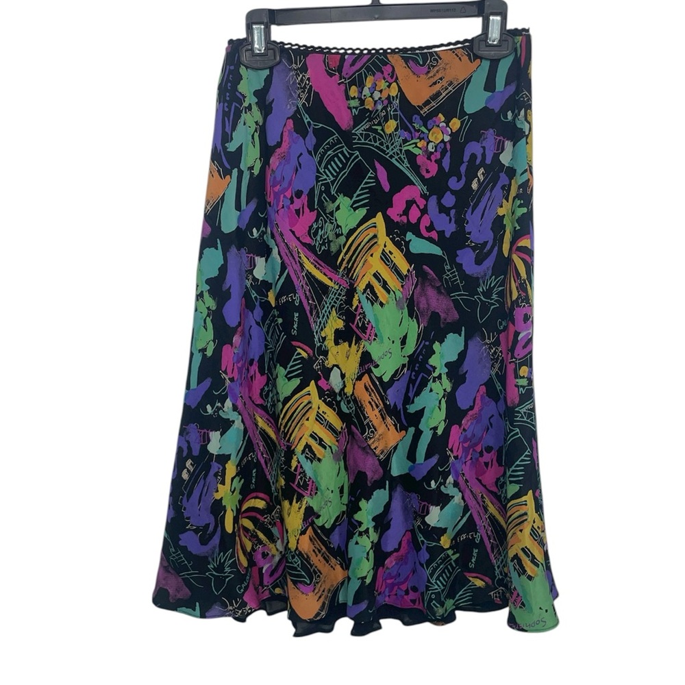 Vintage Nathalie Seaver Vibrant Midi Skirt Abstract Colorful Lace Womens XS